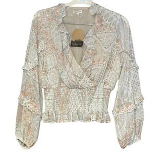 Mainstrip long sleeve top feminine ruffles figure flattering bohemian size L